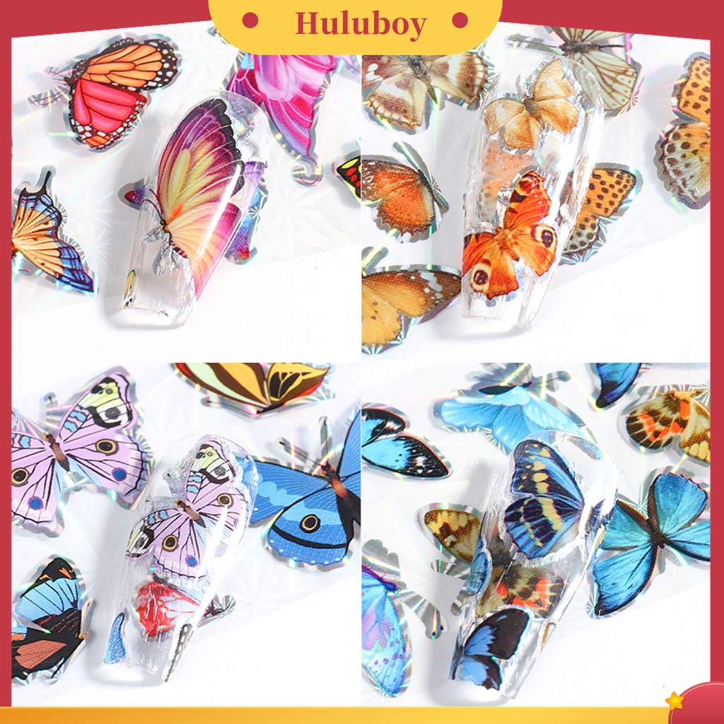 Huluboy Huluboy♡ 20pcs Stiker Kuku Motif Kupu-Kupu Untuk Dekorasi Manicure