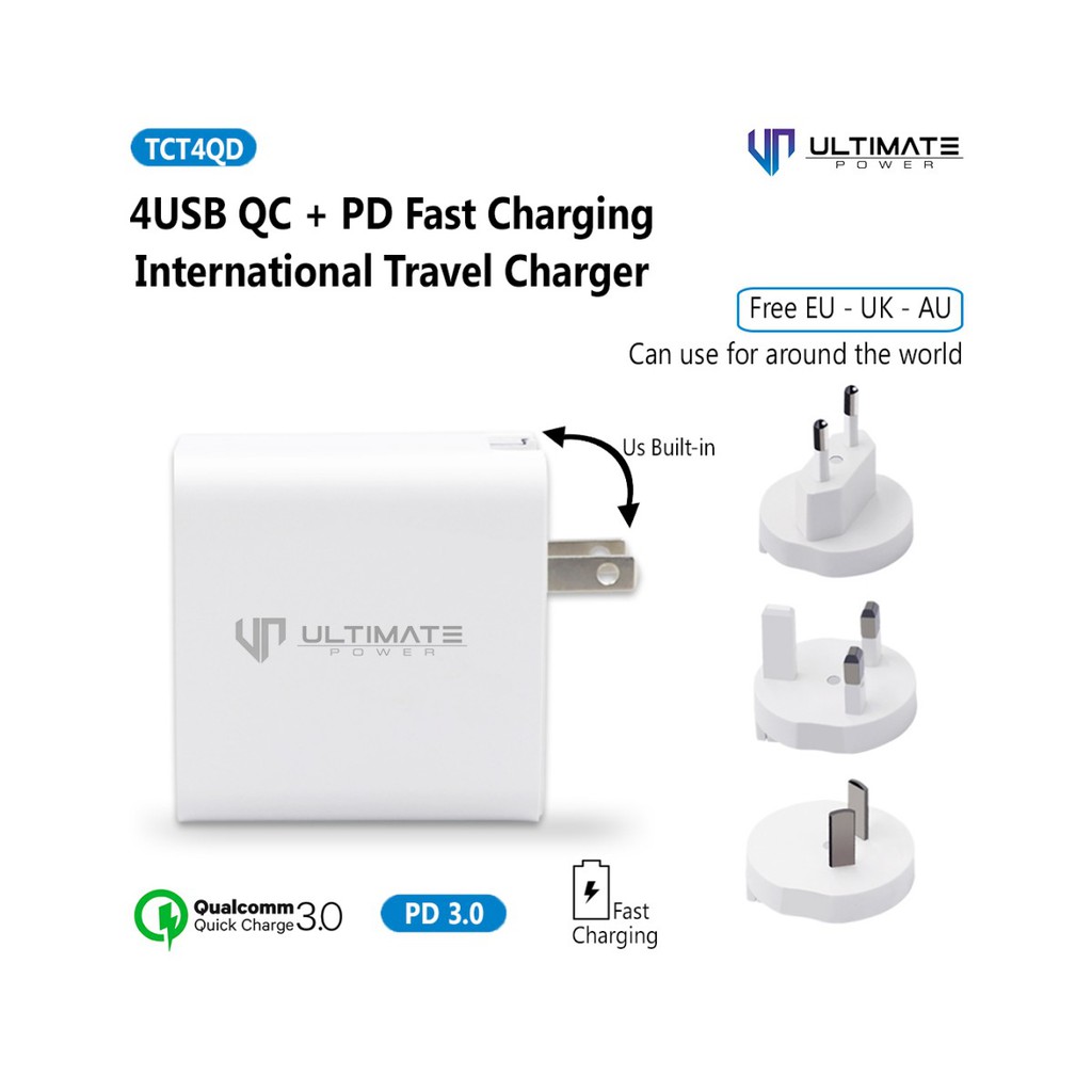 Ultimate Power 4USB QC+PD Fast Charging International Travel Charger Original