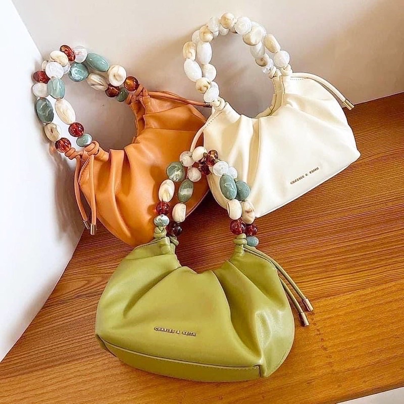 Charles & Keith Aviary Beaded Acrylic Handle Slouchy Bag Selempang Shoulder Sling Bahu Wanita Murah 