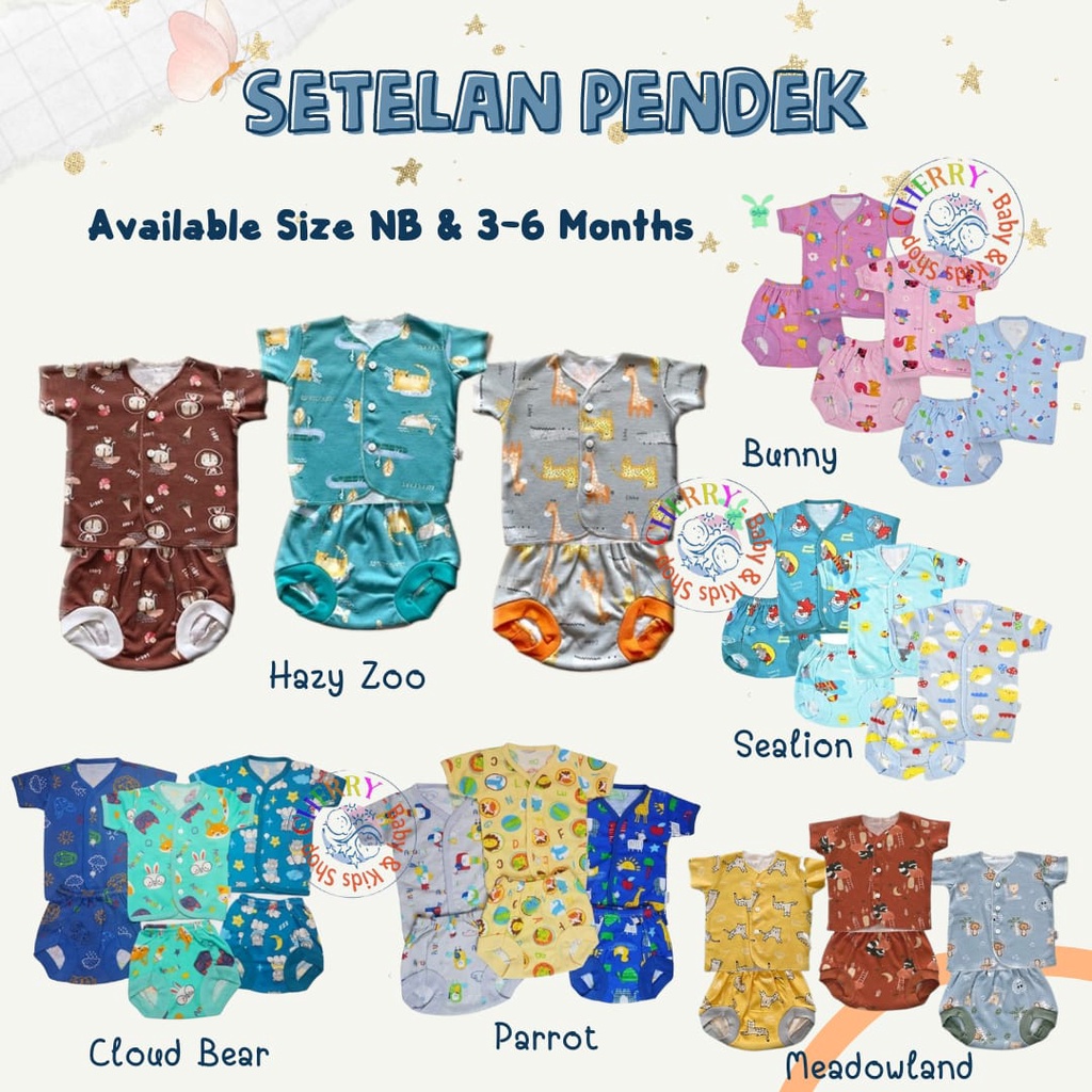 Setelan Pendek Newborn Pendek 3-6m Aruchi /  Libby / Velvet (celana pop + baju tangan pendek) CBKS