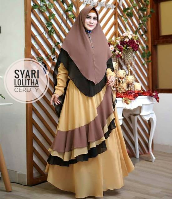 COD Gamis Pesta Syari Lolitha Ceruty Babydoll set khimar