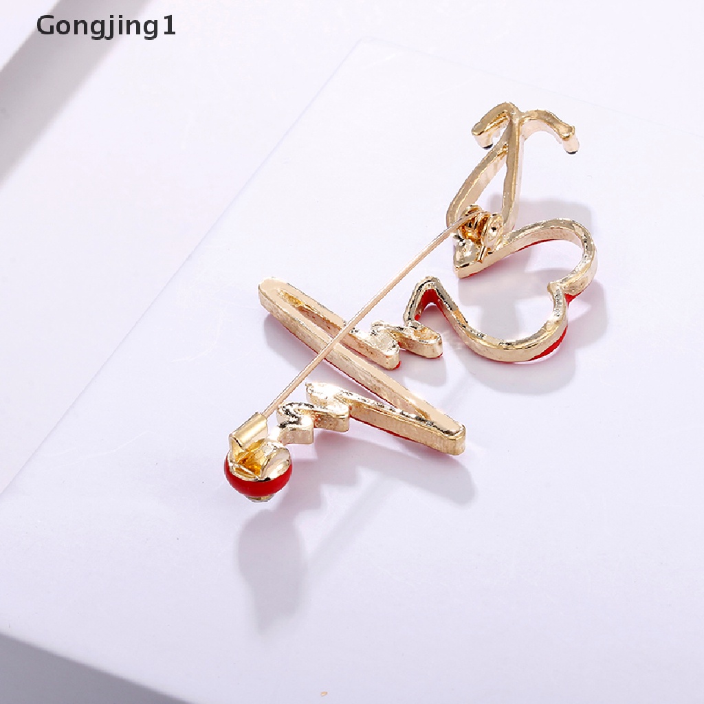 Gongjing1 Bros Pin Enamel Bentuk Detak Jantung Untuk Aksesoris Wanita