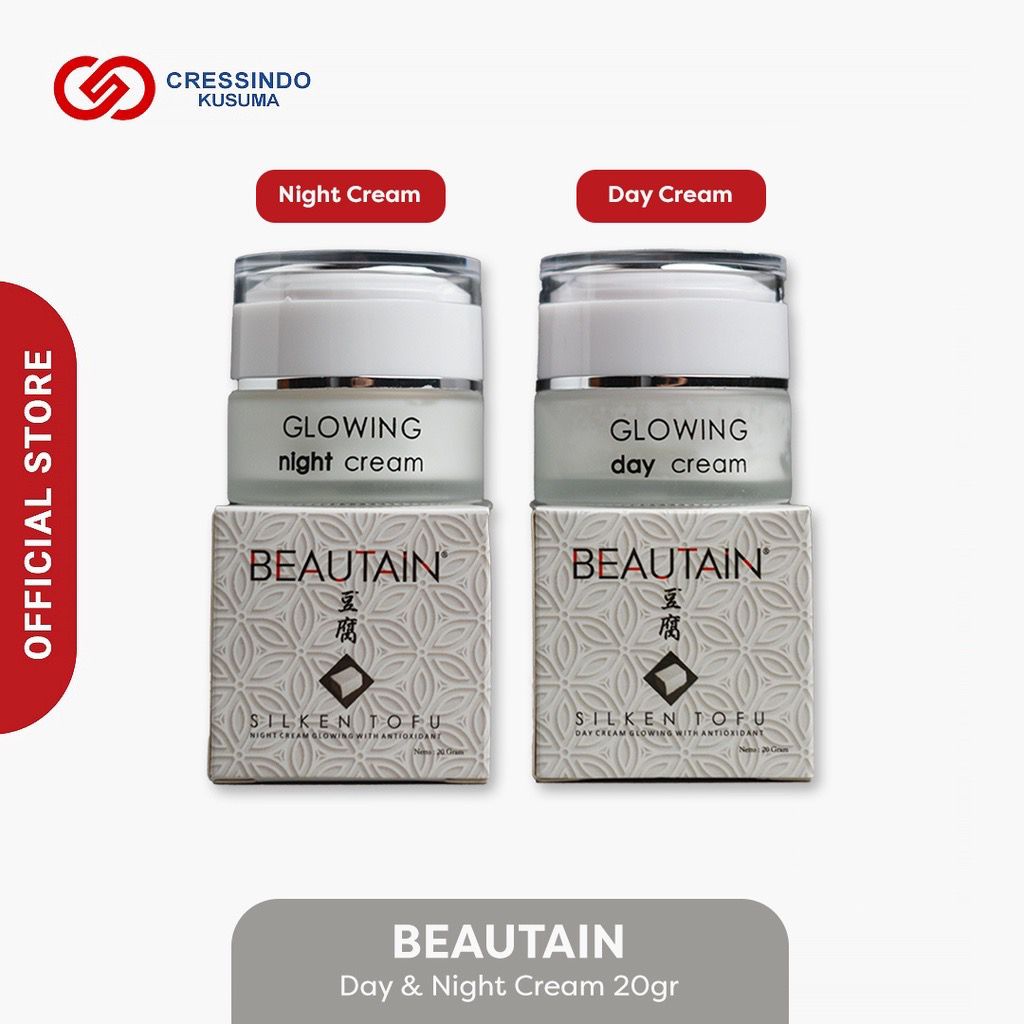 BEAUTAIN Glowing Day & Night CREAM with Silken Tofu and Antioxidant 20gr (cream wajah)