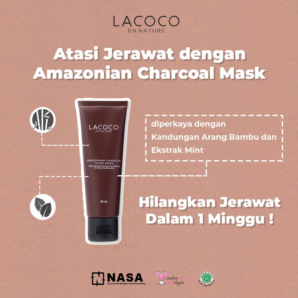 Lacoco Amazonian Charcoal Glow Mask Mengangkat Komedo dan Mengeringkan Jerawat di Wajah