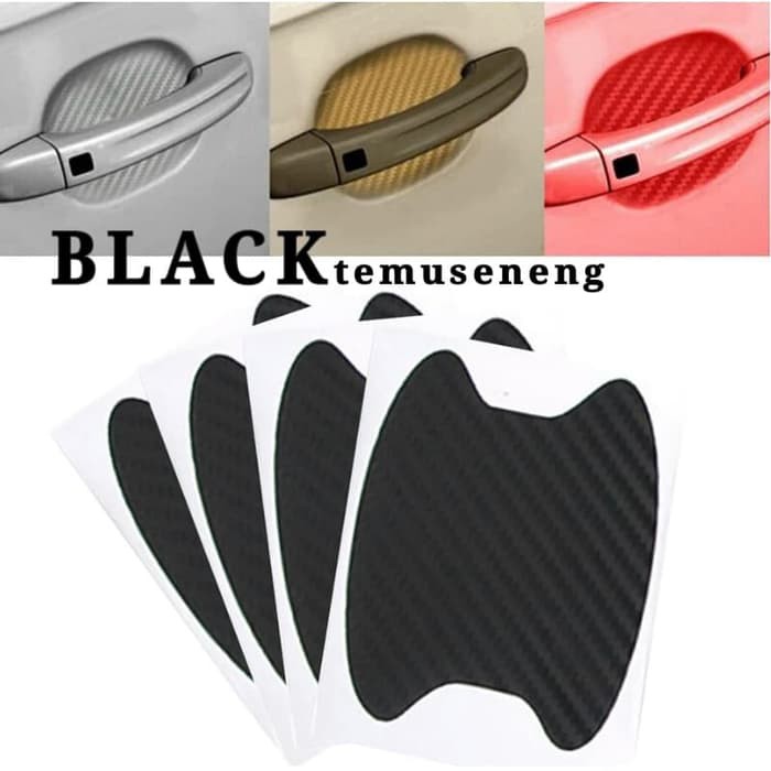 Black Hitam Sticker Stiker Gagang Pintu Mobil Handle Carbon Pelindung