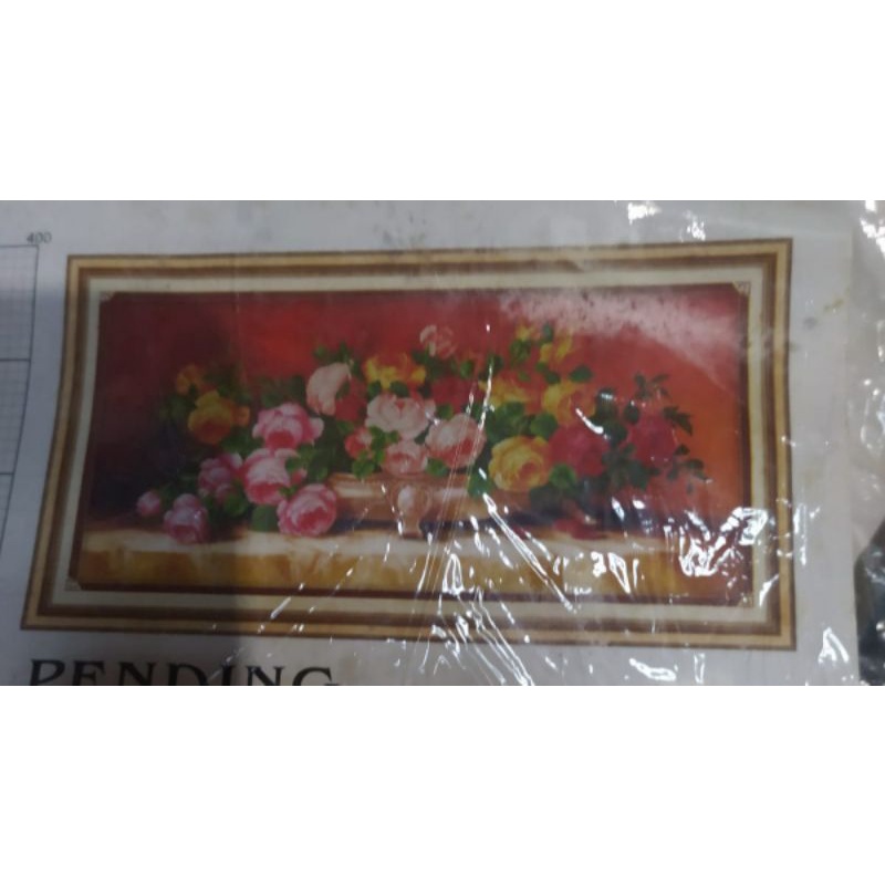 paket kristik pola kain 11ct gambar bunga di vas