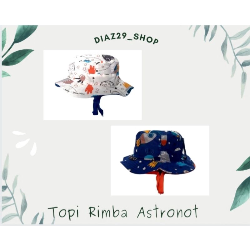 Topi Rimba Anak tali motif Astronot || topi rimba series bahan katun || topi rimba tali