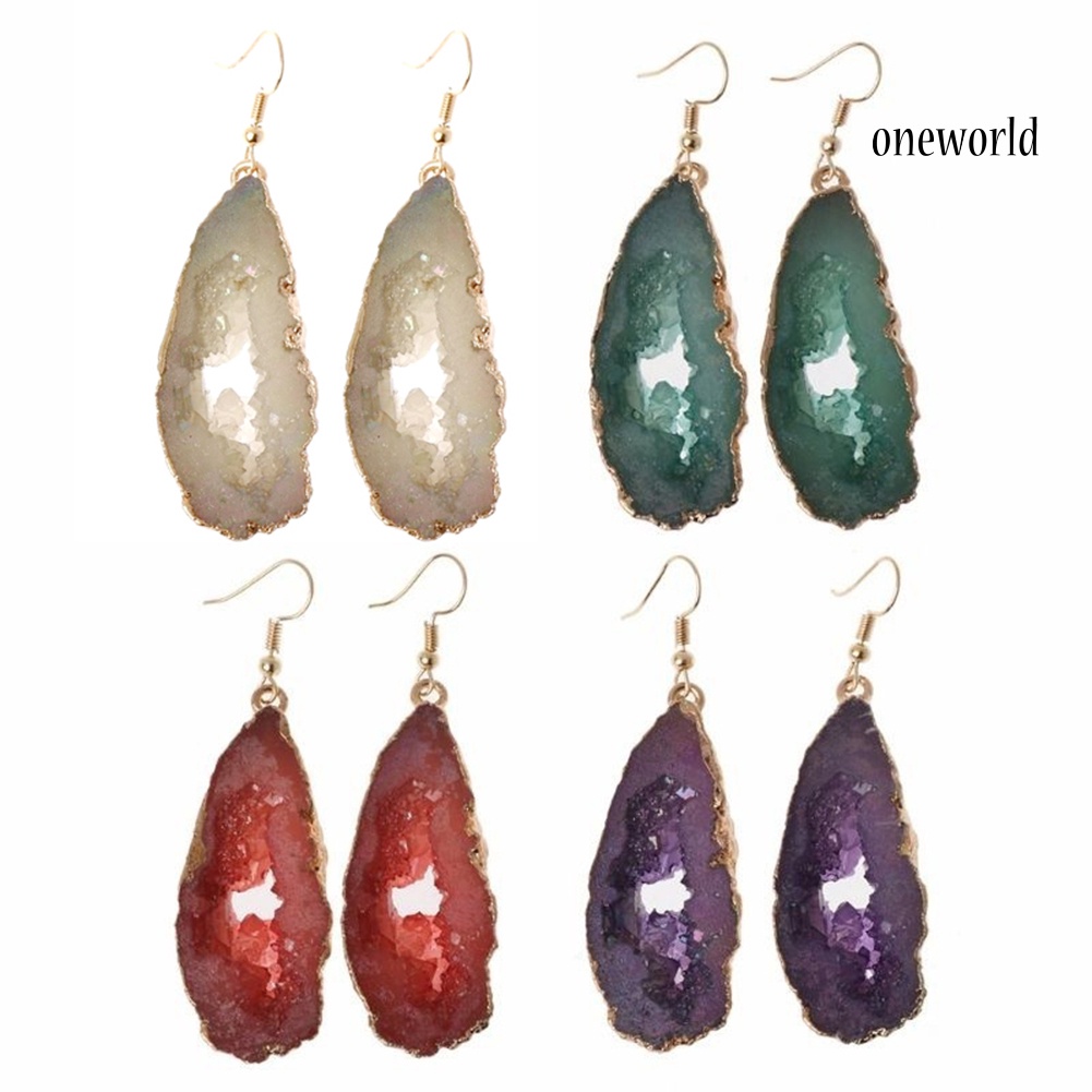 OW@ Creative Hollow Out Irregular Stone Drop Dangle Women Hook Earrings Jewelry