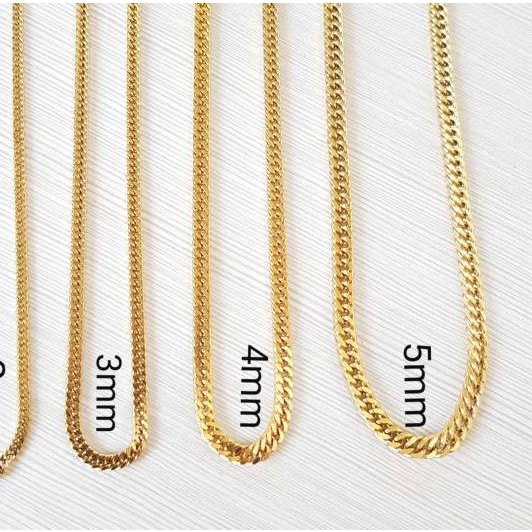 ❈ Kalung fashion Titanium Gold Import Kalung Rantai titanium padat Antikarat 2mm 3mm 4mm 5mm 6mm ➧
