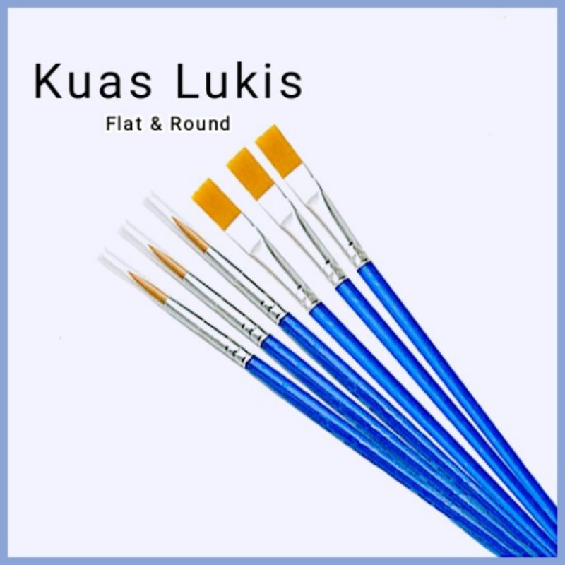 

Kuas Lukis Flat/ ujung datar dan Kuas lukis ujung lancip/ ujung Round, Kuas Lukis Bahan Nylon ujung flat dan round / Painting Brush Flat