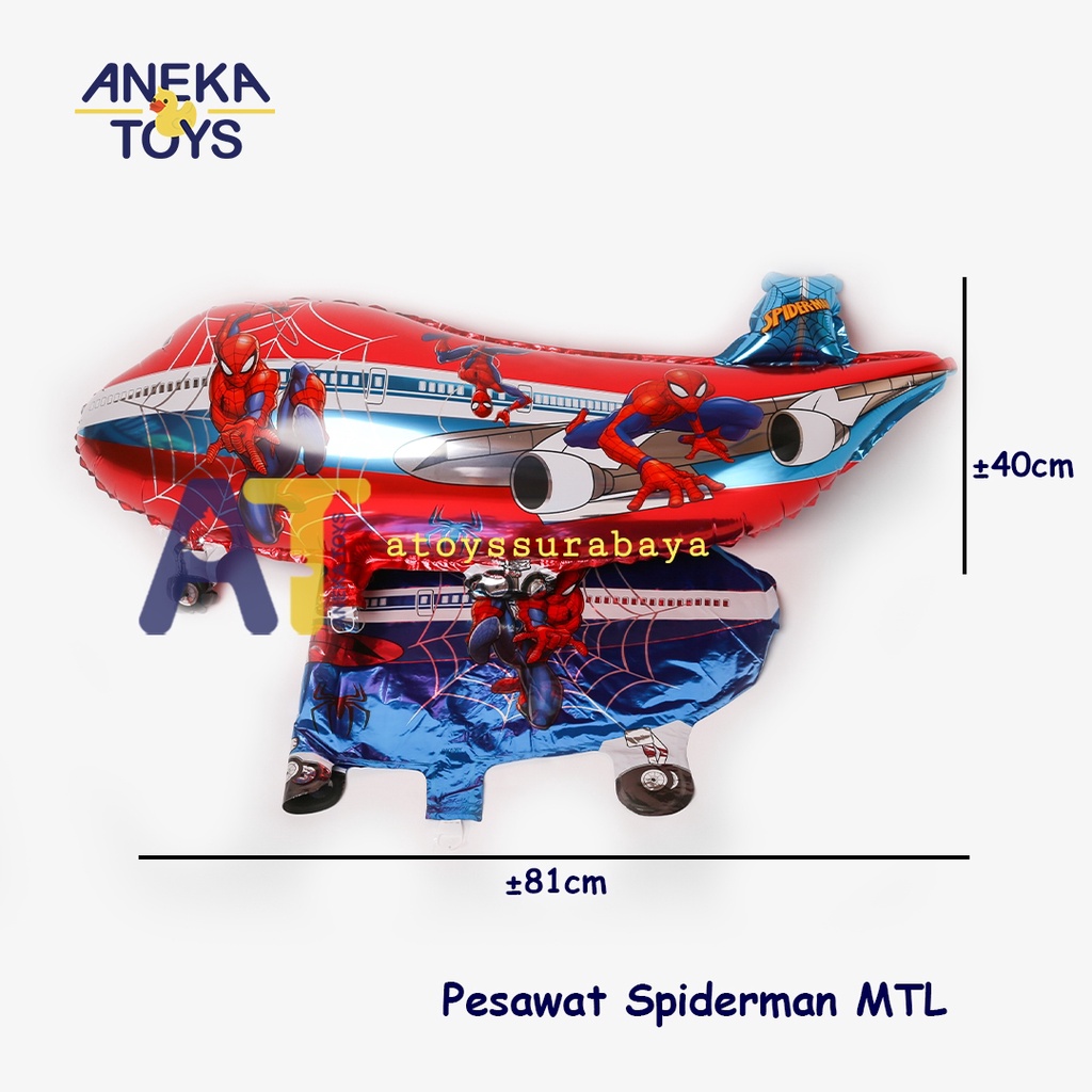 PESAWAT METALIK SPIDERMAN (BALON GAS/FOIL/TERBANG/KARAKTER)