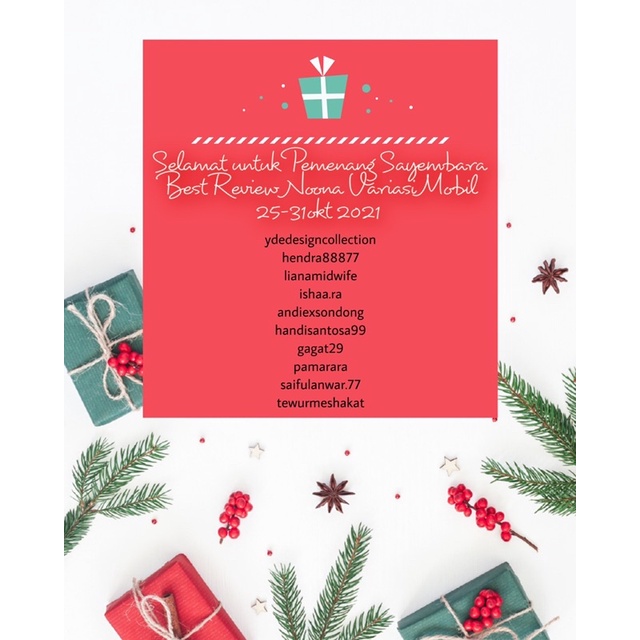 List daftar pemenang sayembara ulasan Nov 21 Noona Variasi Mobil