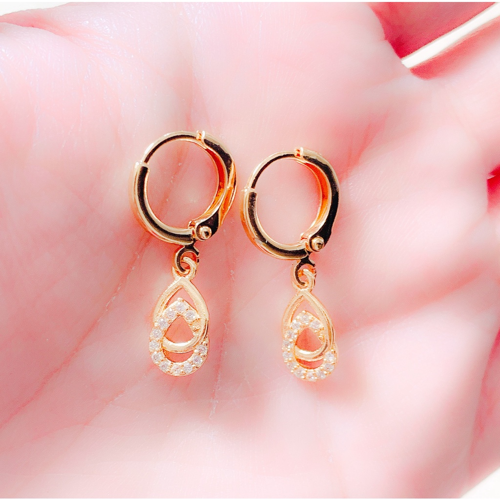 Anting Wanita Daun Rintik Air Zirconia Gold