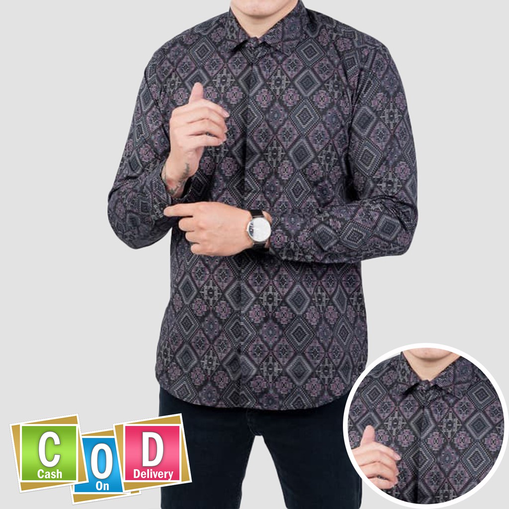 BIG SALE 4.4 New Arrival Distro Batik Pria Bordir Sogan Batikaf Notoarto Batik Ipnu-Ippnu Hem Pria-DIAMON HITAM