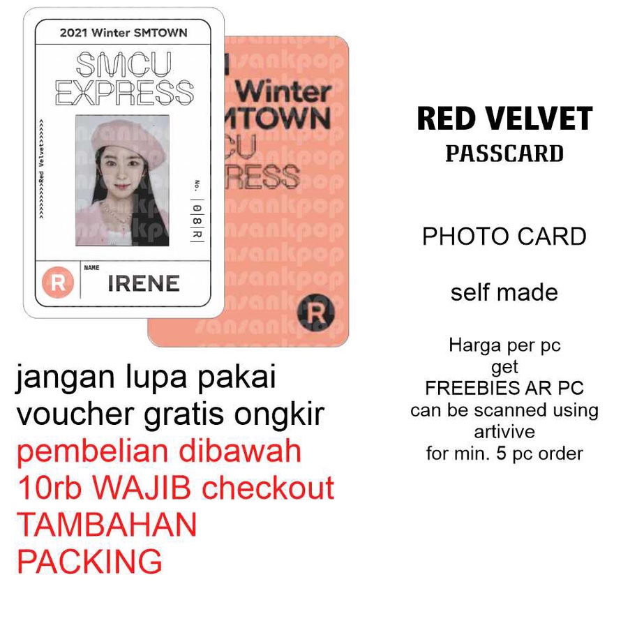 photo card Red Velvet PASSCARD SMCU UNOFF