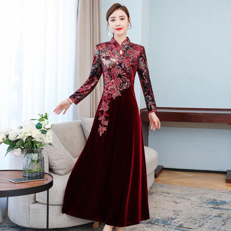 Improved cheongsam dress for women to attend the wedding mother's medium and long high-end evening d