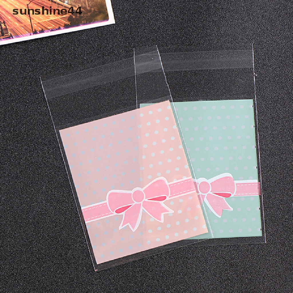 Sunshine 100Pcs / Lot Kantong Plastik Permen / Kue Motif Pita Ukuran 8x10cm