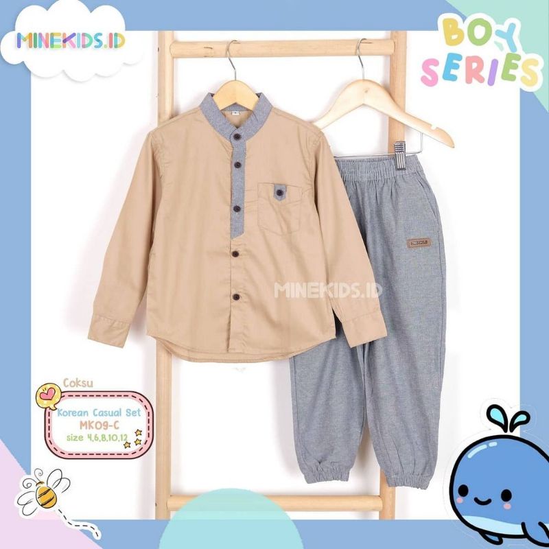 Afsheenastore Set Kemeja Anak Korean Casual/ Usia 4 Sampai 12 Tahun