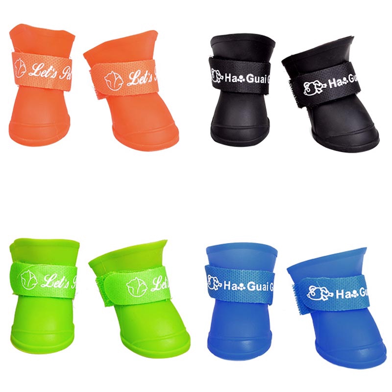 4pcs Sepatu Boots Anti Slip / Air / Hujan Portable Untuk Anjing / Kucing Peliharaan