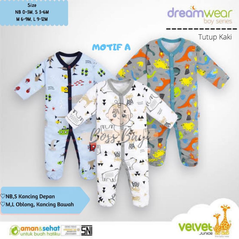 VELVET JUNIOR Dreamwear sleepsuit kancing depan/oblong kancing bawah tutup kaki NB,SML