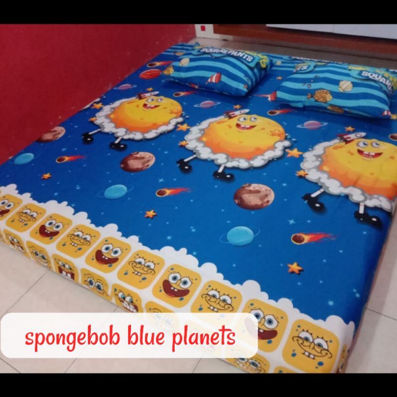 sprei homemade Spongebob yellow / sprei black sponge Bob 120 160 180 / sprei spongbob planet biru