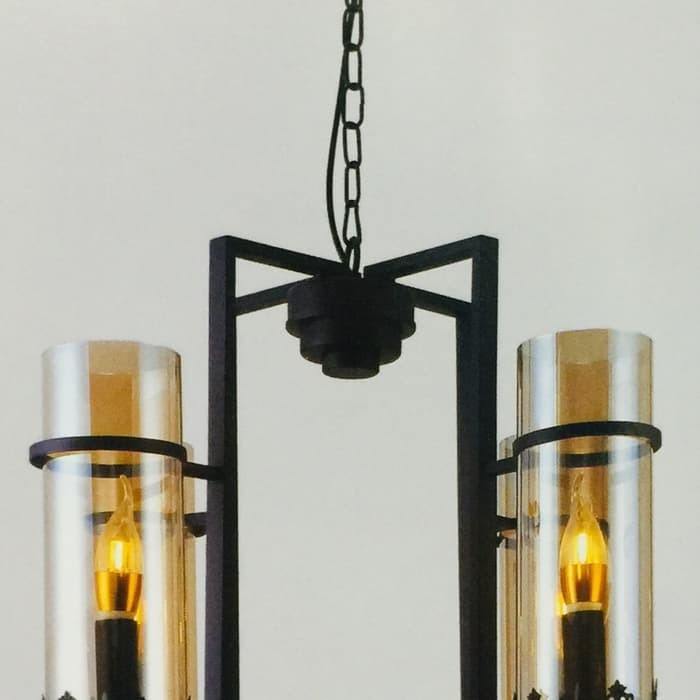LAMPU GANTUNG HIAS VINTAGE MINIMALIS 4 LAMPU KACA BENING