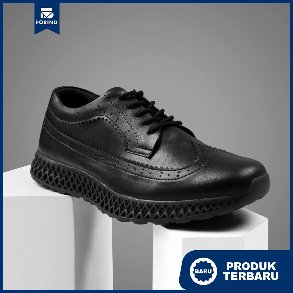 Izo Black | Sepatu Longwing Pantofel Hitam Pria Casual Wingtip Kerja Ori Cowok Laki | FORIND Monday