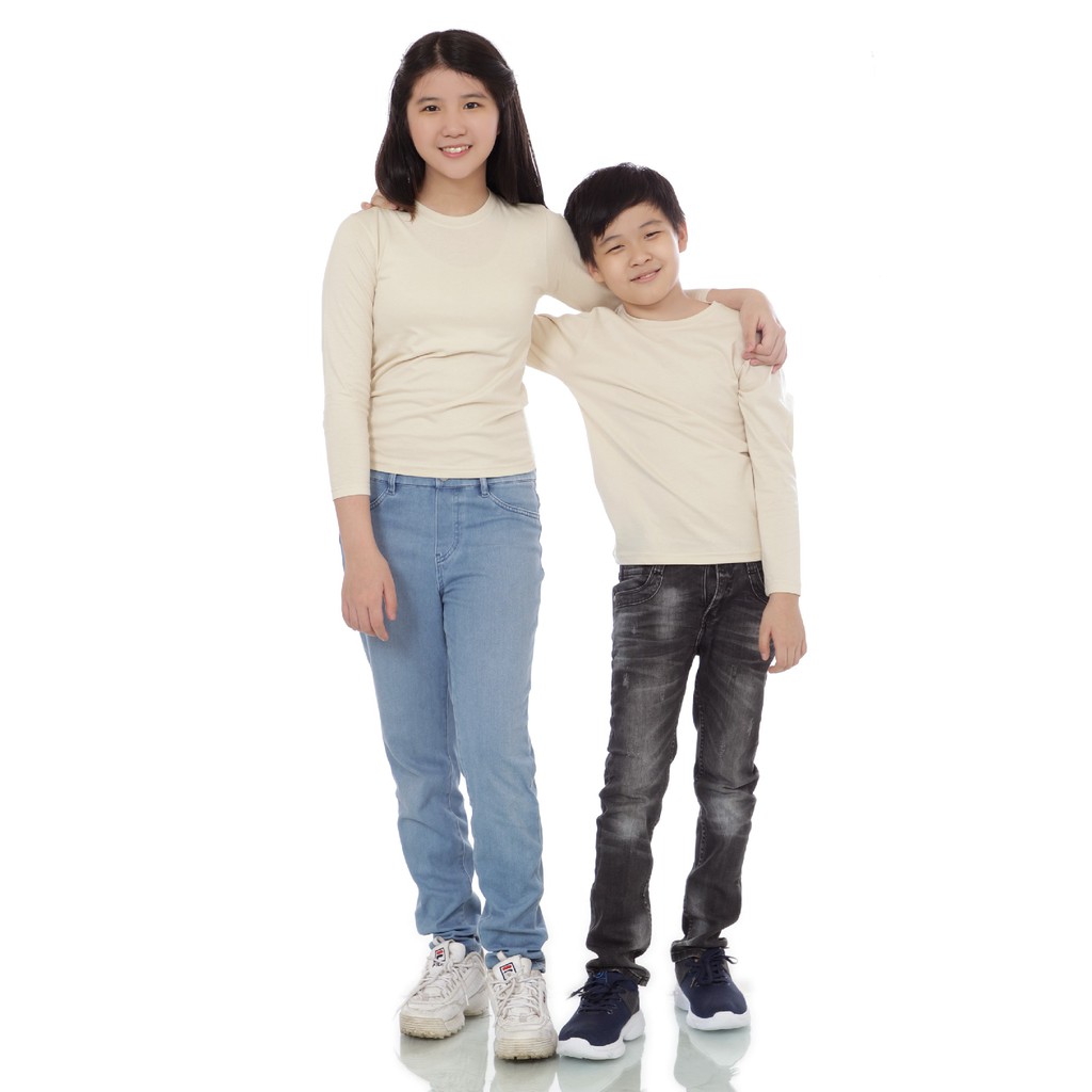 KAOS POLOS COTTON COMBED - ANAK LENGAN PANJANG - CREAM