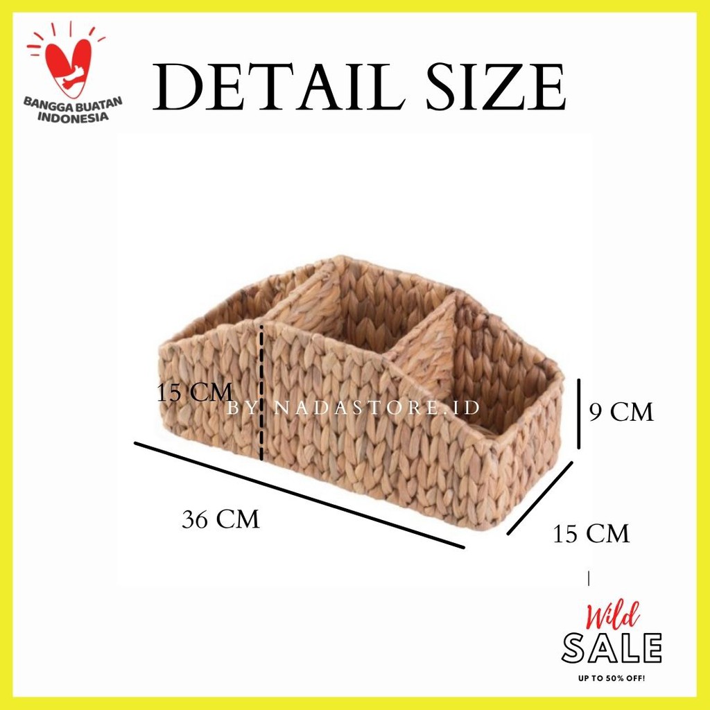 BW-003 3-SECTION WICKER STORAGE WATER HYACINTH HANDMADE BY NADASTORE