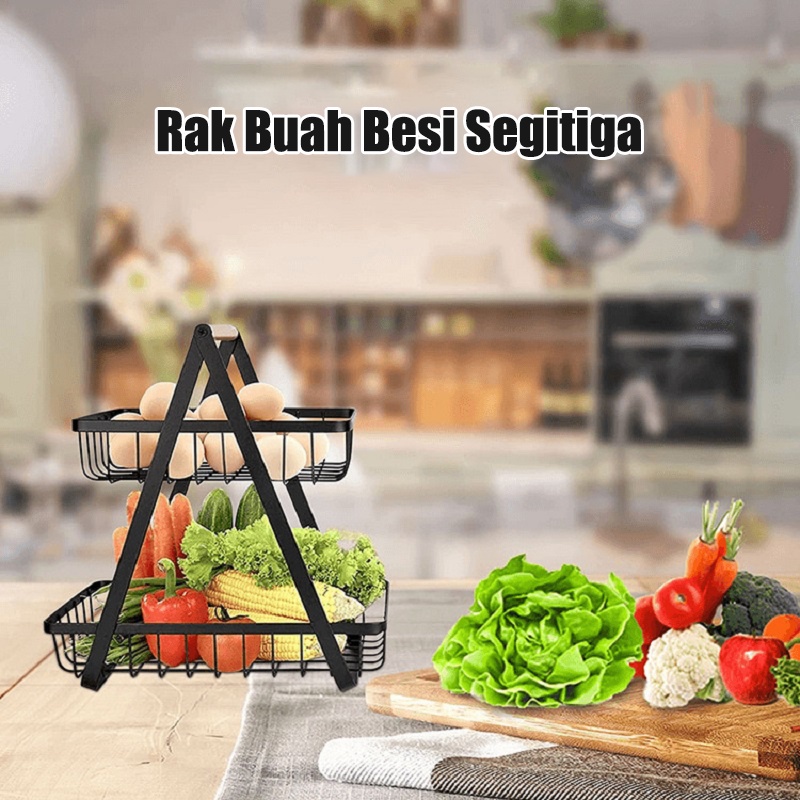 Mi.more Rak Buah Besi Segitiga Tingkat 2 Serbaguna Puith/Hitam/Emas Basket Buah