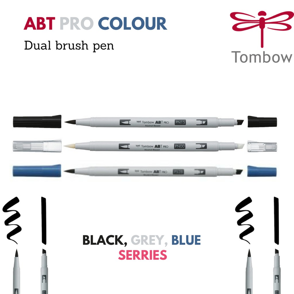 

Tombow ABT Pro Colour Dual brush pen (Black , Gray and Blue Series)
