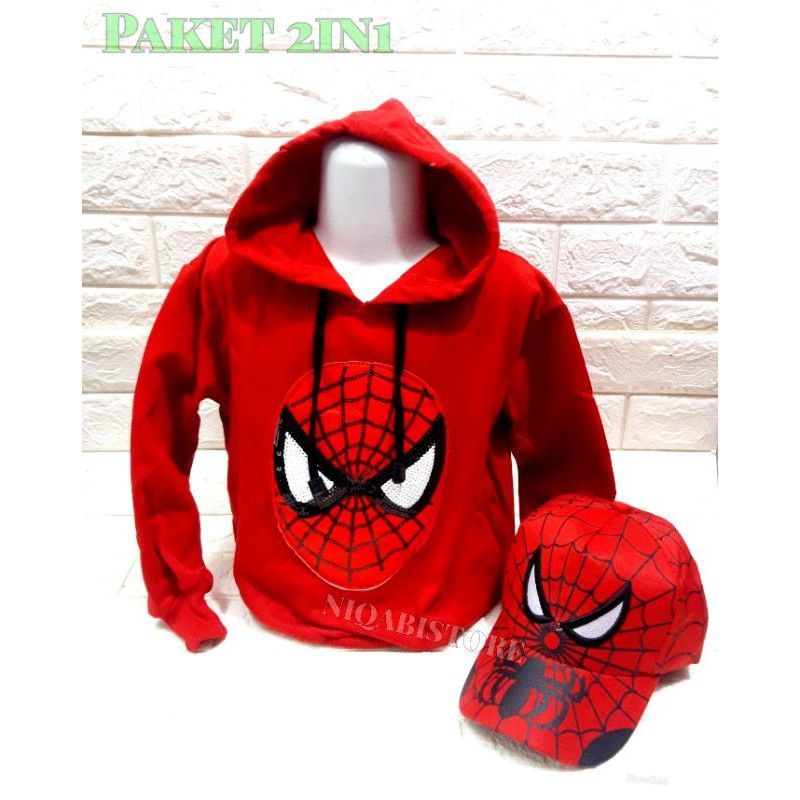 Paket 2in1 Jaket Sweater Hoodie anak laki Karakter Usap dan Led Superhero Usia 2-9thn