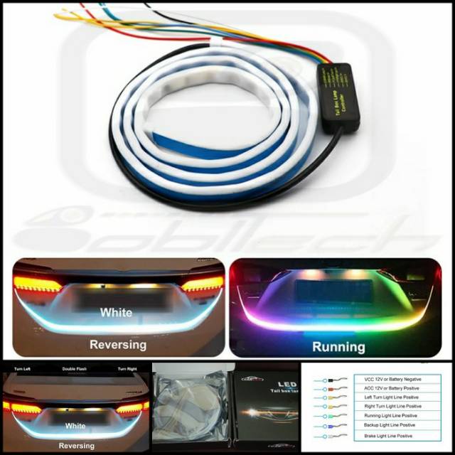 LAMPU LED BAGASI RGB 120CM WATERPROOF 12V UNIVERSAL MOBIL MOTOR  LED WARNA WARNI STRIP PANJANG DENGAN MODUL SEIN REM STOP GRADE A+