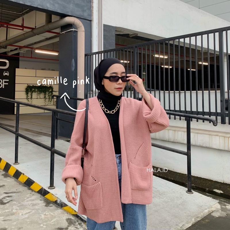 [𝐡𝐚𝐥𝐚]  Aera Oversized Knit Cardigan | Premium Oversized Cardigan Rajut Tebal-Camille Pink