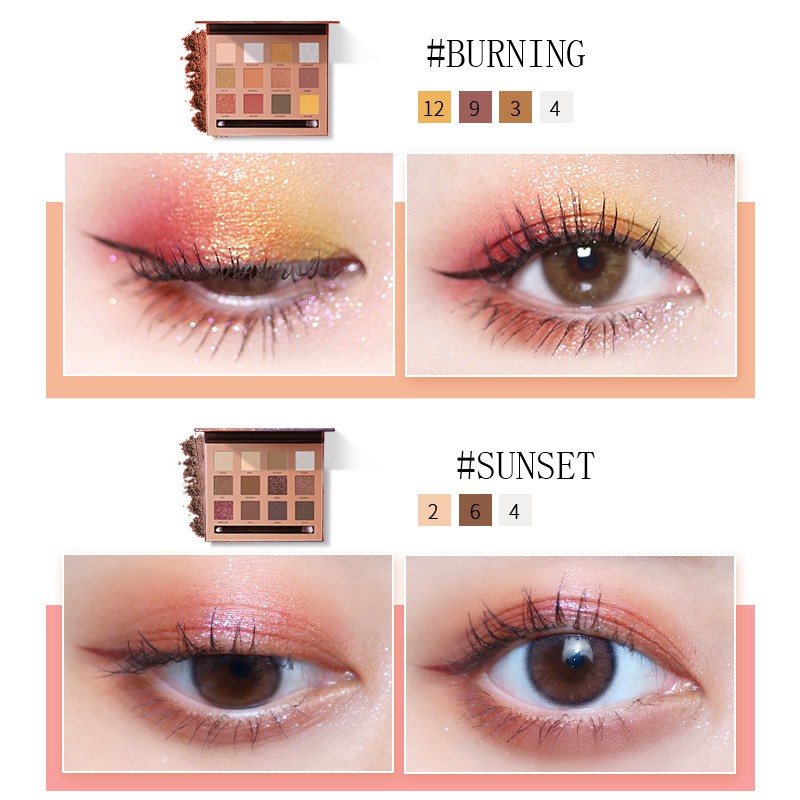 FA50 FOCALLURE Sunset, Burning, So Hot Eyeshadow Palette 12 Colours(100% Original, BPOM Certified)