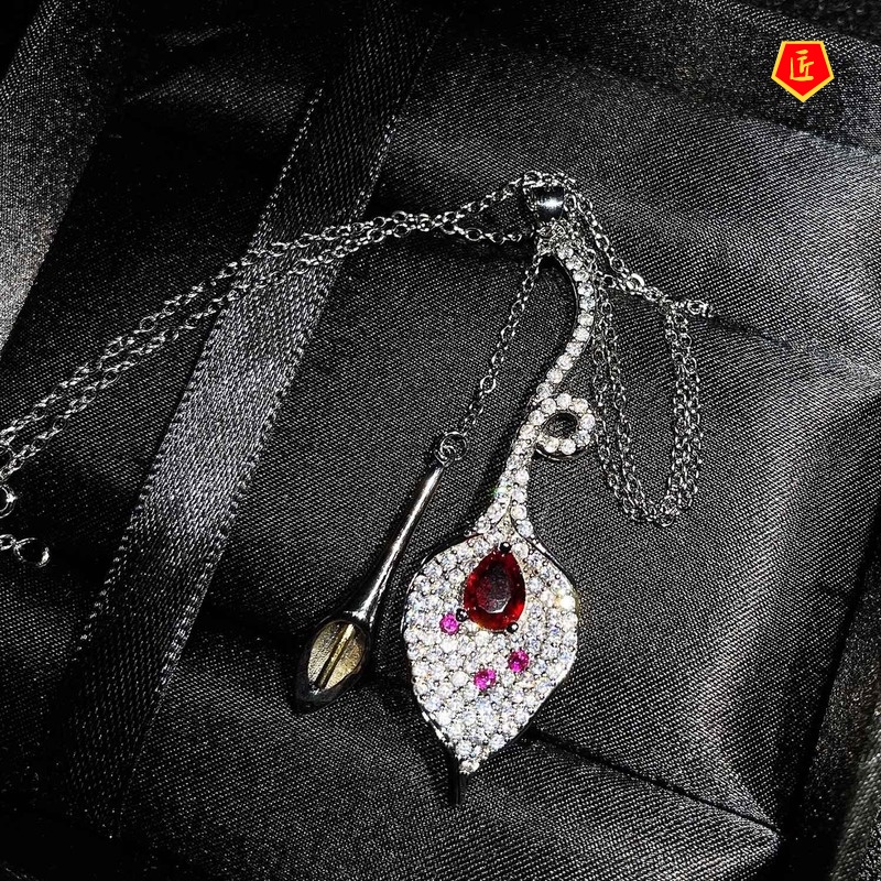 [Ready Stock]New Creative Diamond Common Calla Necklace Two-Color Earrings Set