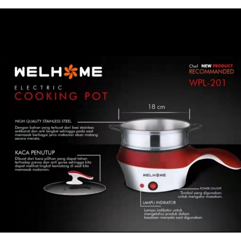 Panci Elektrik/Cooking Pot Elektrik WELHONE WPL-201/3 in 1 Serbaguna