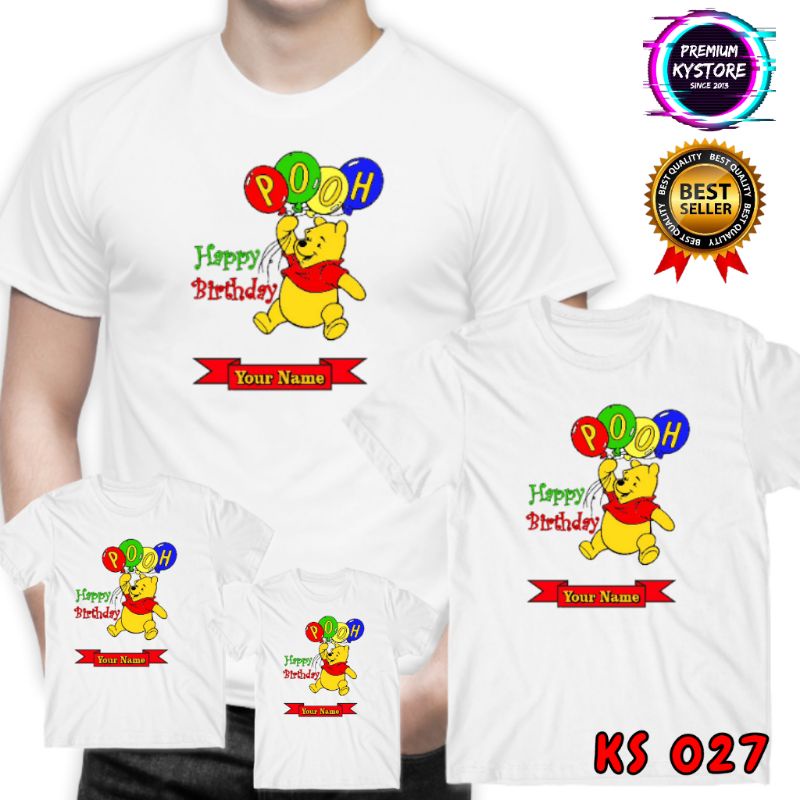 FREE NAMA Kaos ulang tahun anak dan dewasa motif winni the pooh