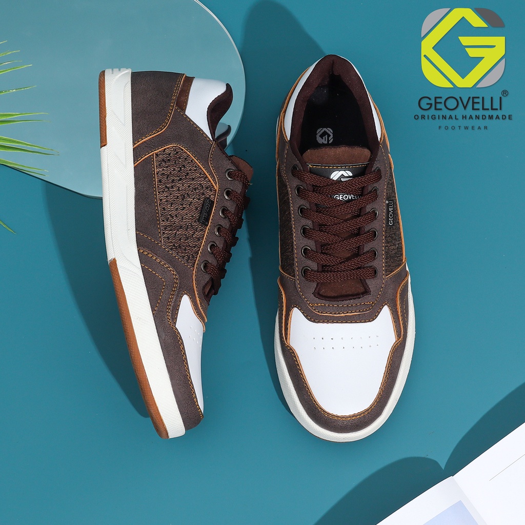 Sepatu Sneakers Pria Terbaru Brand Geovelli Warna Full White Bahan Premium High Quality 39 - 44