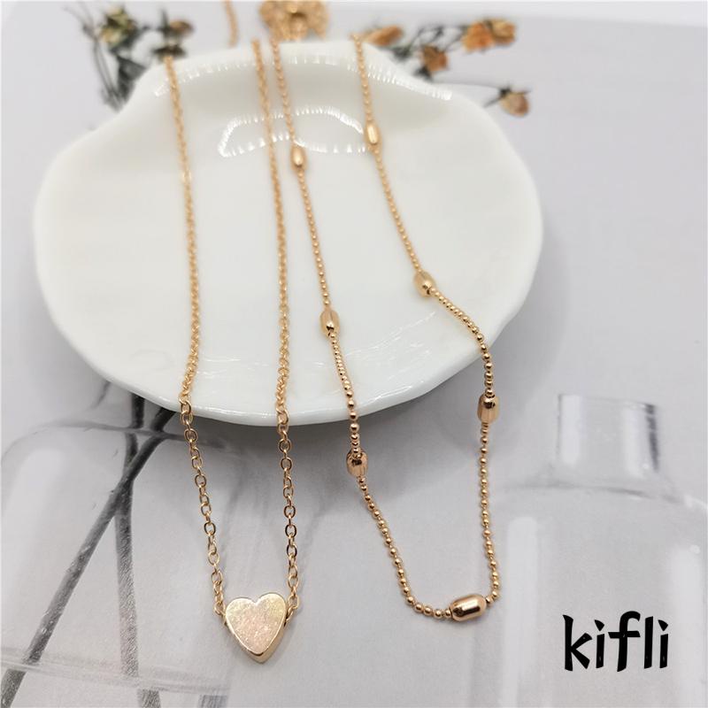 Kalung Multilayer Bahan Tembaga Bentuk Hati Untuk Wanita