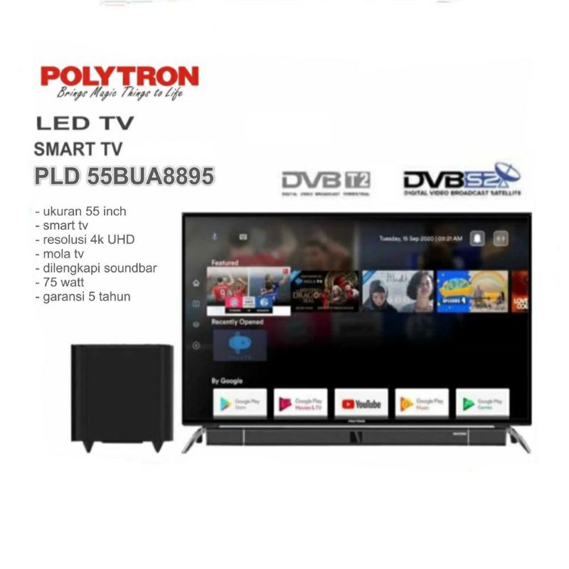 LED TV POLYTRON 55 INCH SMART ANDROID SOUNDBAR 4K UHD PLD 55BUA8859