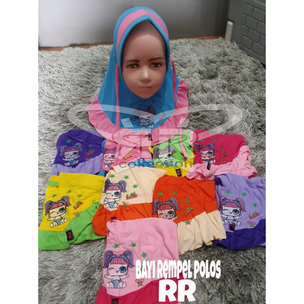 jilbab / anak / bayi / hijab /allsize 0-2 tahun/ KAOS BORDIL REMPEL POLOS / STOK