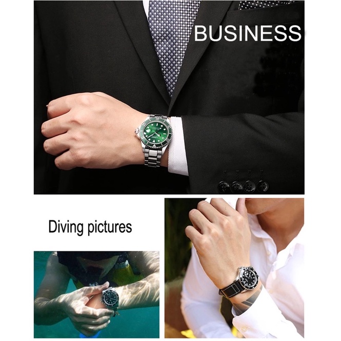 Jam Tangan Homage Rolex Submariner Kermit Starbucks Loreo Automatic Solid Stainless Steel