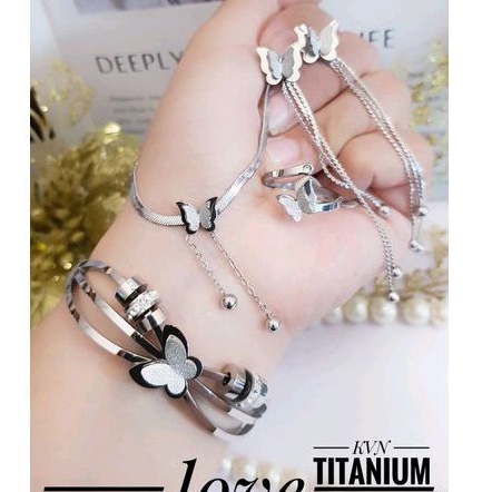 Set Perhiasan Wanita Titanium Kupu Silver 19221