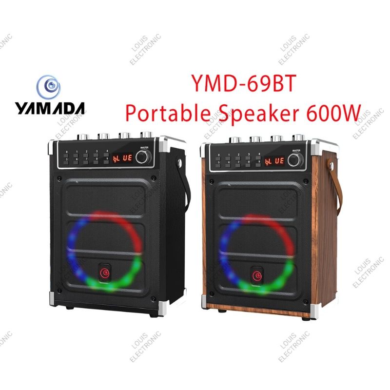 Speaker Portable Aktif Bluetooth Yamada YMD-69BT TWS System + 2 Mic Wireless with display Premium Quality ( Bahan Full Kayu Kualitas Premium )