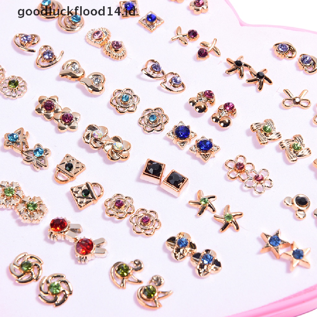 [OOID] 36 Pairs Fashion Women Girls Crystal Diamante Flower Stud Earrings Jewelry Set ID