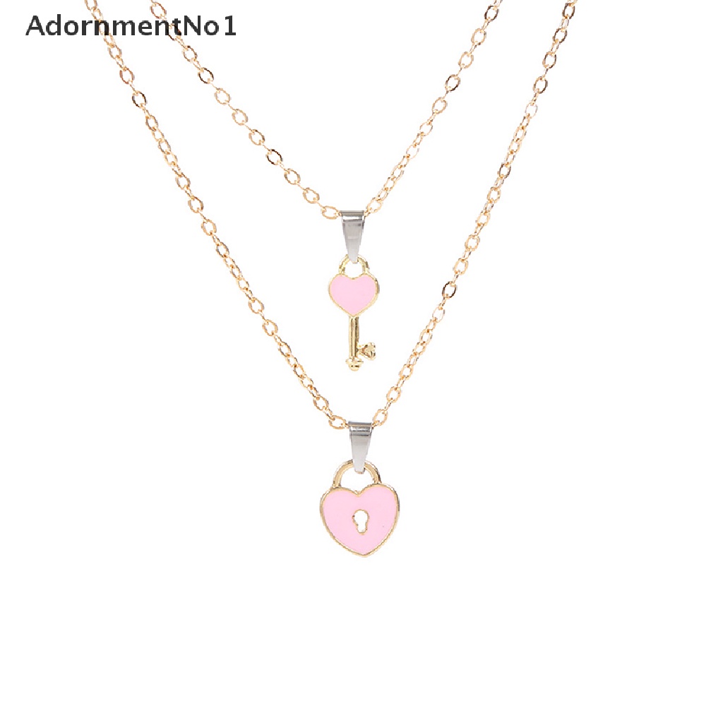 (AdornmentNo1) 2pcs / set Kalung Rantai + Liontin Gembok + Kunci + Hati Untuk Pasangan / Pria / Wanita