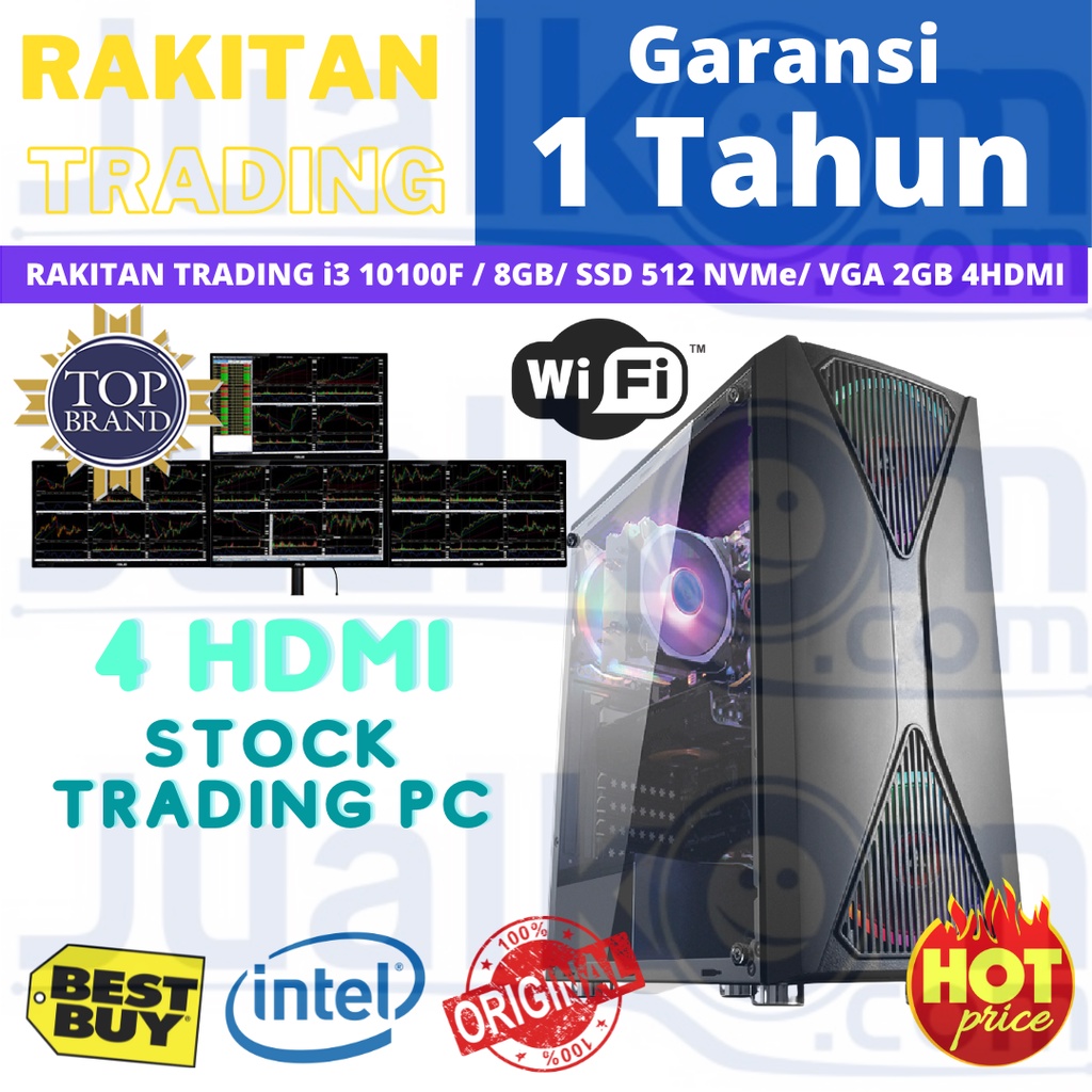 PC Rakitan Trading i3 10100F 8GB 512GB SSD NVMe VGA 2GB 4 HDMI