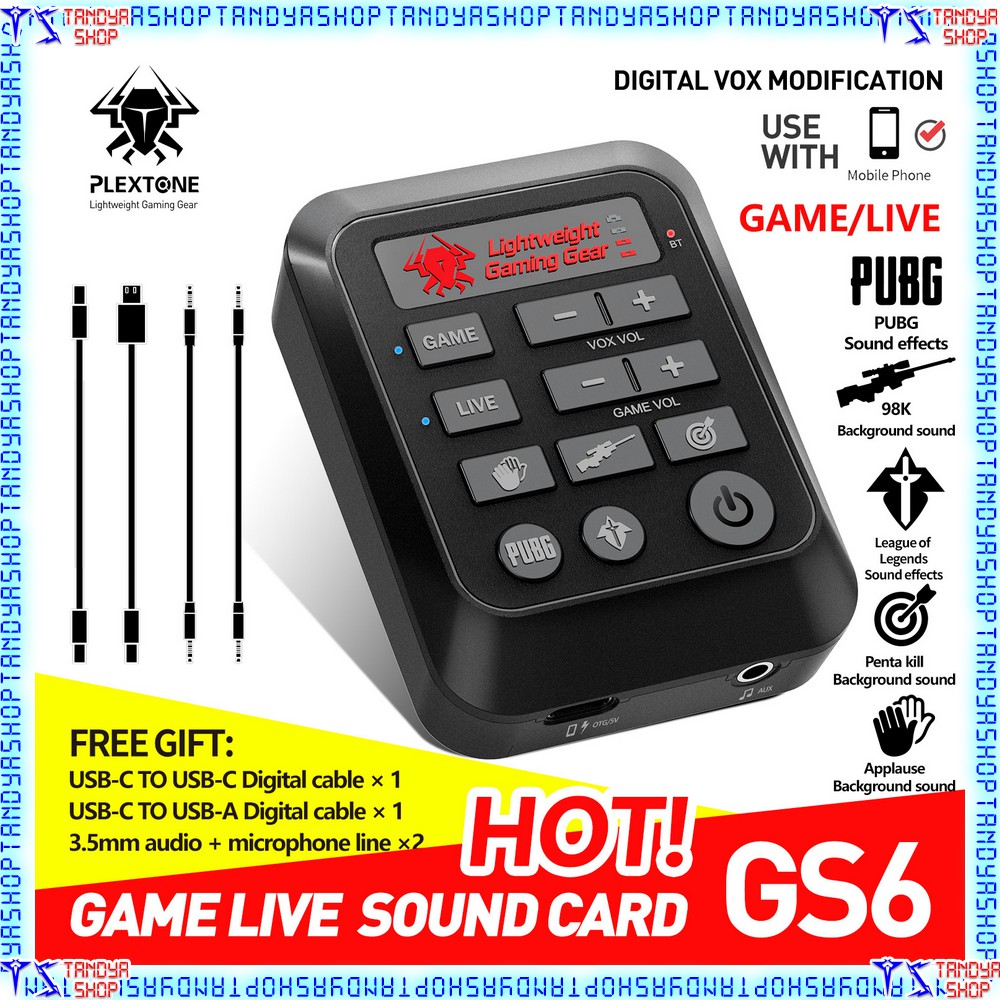 SoundCard Game Live Plextone GS6 Wireless Gaming Sound Card for Mobile Phone PC Labtop Streaming