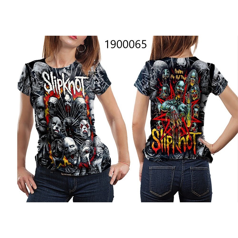 Kaos Wanita FullPrint Printing Musik Slipknot - Bisa Custom Tambah Tulisan Gambar Foto